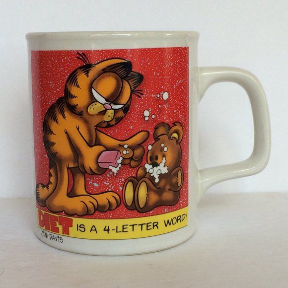 VTG Garfield the Cat 1978 Coffee Mug Diet is a 4 Letter Word White Red 8 oz - Picture 1 of 8